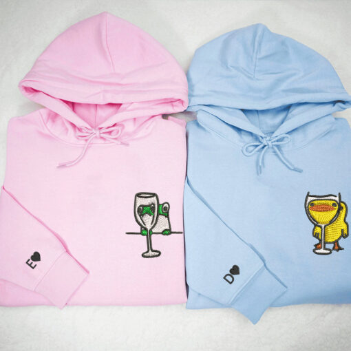 Custom Embroidered Frog and Duck Drinking Matching Hoodies for Couples, Personalized Couple Sweatshirt, Couple Embroidered Sweatshirt, Valentine's Day Gifts Idea For Him Her - Image 2