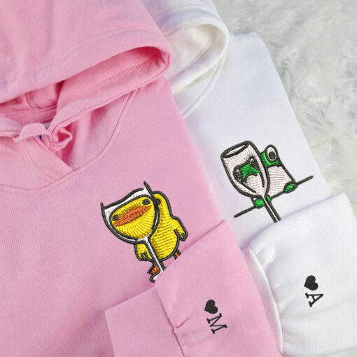 Custom Embroidered Frog and Duck Drinking Matching Hoodies for Couples, Personalized Couple Sweatshirt, Couple Embroidered Sweatshirt, Valentine's Day Gifts Idea For Him Her - Image 3