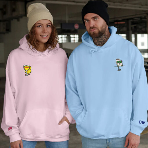 Custom Embroidered Frog and Duck Drinking Matching Hoodies for Couples, Personalized Couple Sweatshirt, Couple Embroidered Sweatshirt, Valentine's Day Gifts Idea For Him Her - Image 7